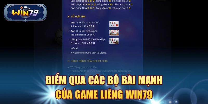 Minh họa các bộ bài mạnh trong game Liêng Win79