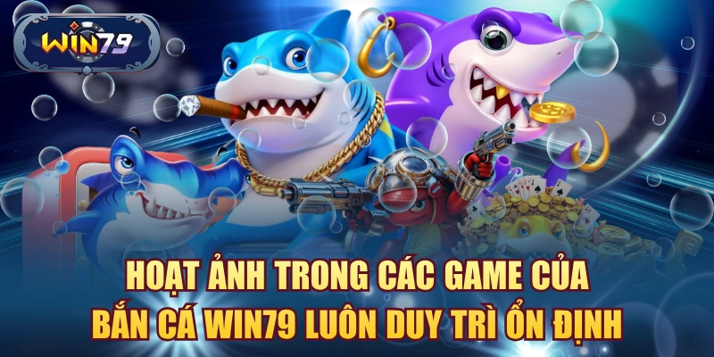 Hoạt ảnh trong game bắn cá Win79 với cá lớn boss và hiệu ứng dưới đại dương